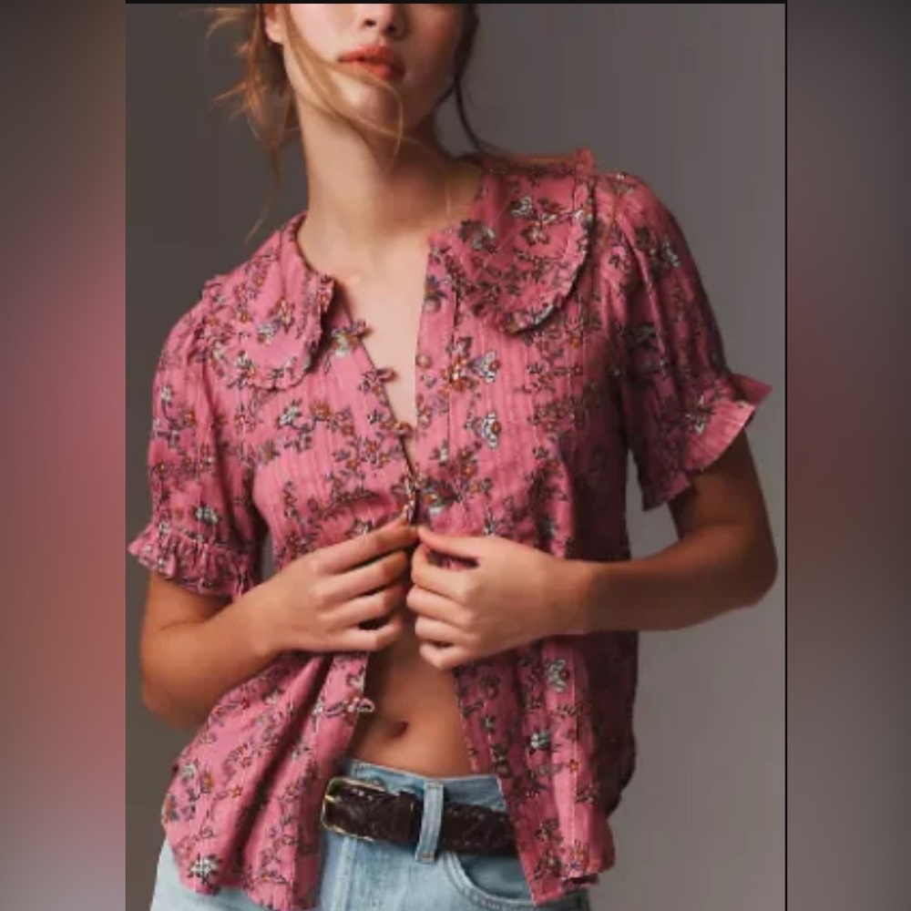 Pilcro Keira blouse in pink floral